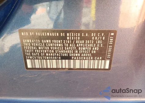 2019 Volkswagen Jetta 1.4T R-Line/1.4T S/1.4T Se из США, поврежденный, VIN 3VWC57BU7KM050818